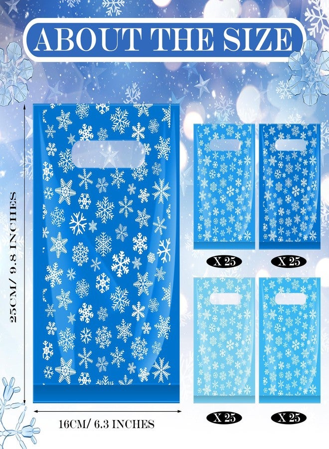 Tiangrid 48 Pieces Snowflake Christmas Plastic Gift Bags Winter Treat Candy Goodie Blue Bags with Handle Gift Packaging for Winter Christmas Xmas Party Favor Decoration - Image 3